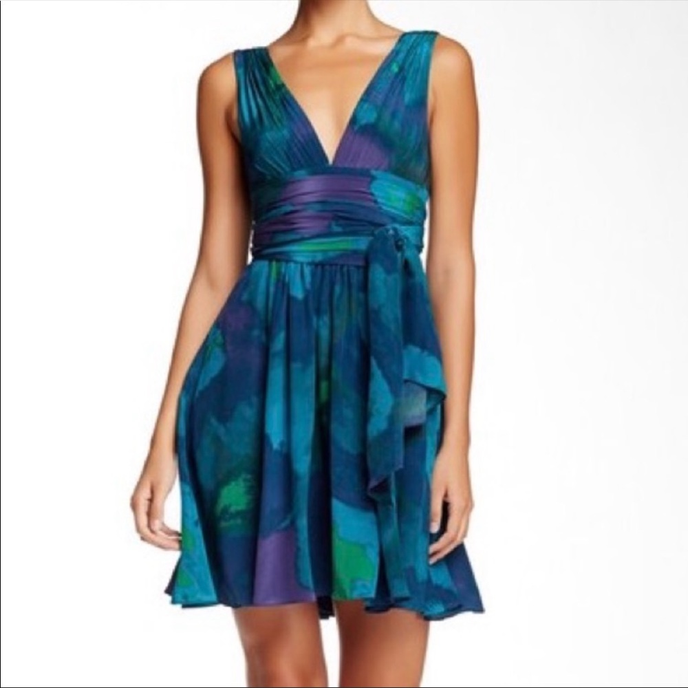 Halston Heritage Midnight Water Mirage Silk Dress Size 6